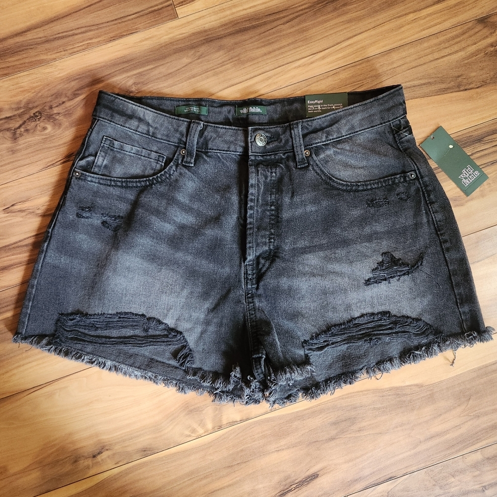 Wild Fable High-Rise Distressed Black Denim Shorts Size 12 NWT